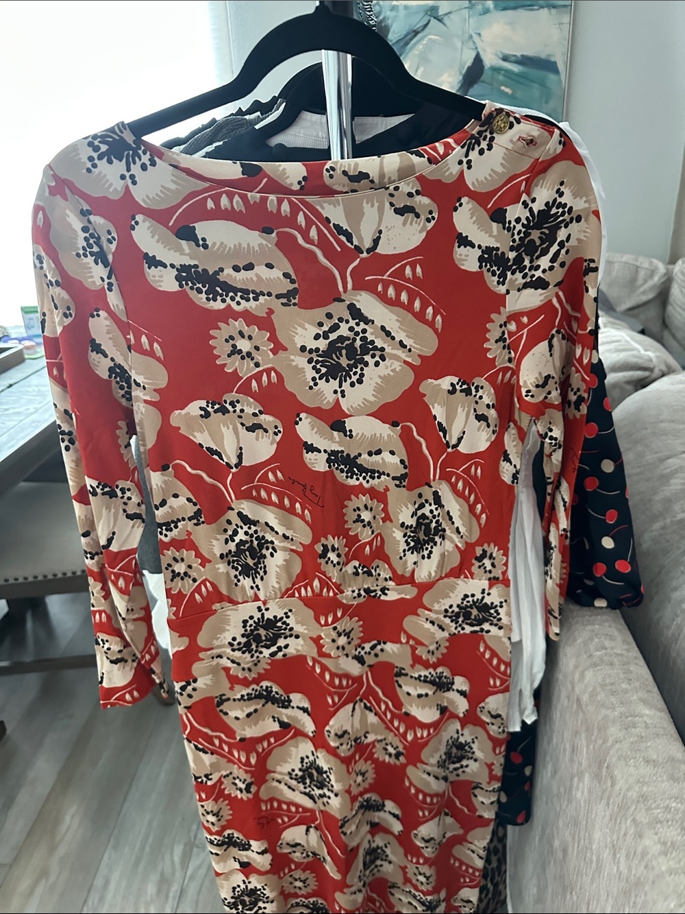 Tory Burch Red Floral Long-Sleeve Dress